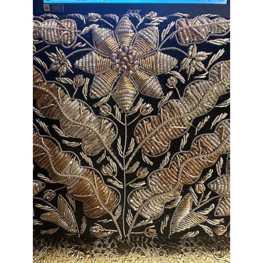 Vintage 1950s Zardozi Velvet Metallic Thread Clutch Made in India - Picture 5 of 6